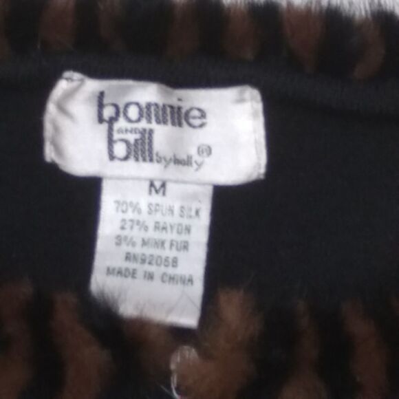 Vintage BONNIE and BILL MINK Trim SILK Blend SWEATER Black Long Sleeve SIZE M - Picture 8 of 10